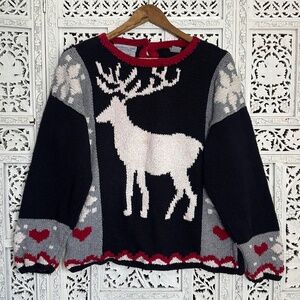 Vtg Northern Isles Hand Knit Chunky Christmas Winter Reindeer Grannycore Sweater